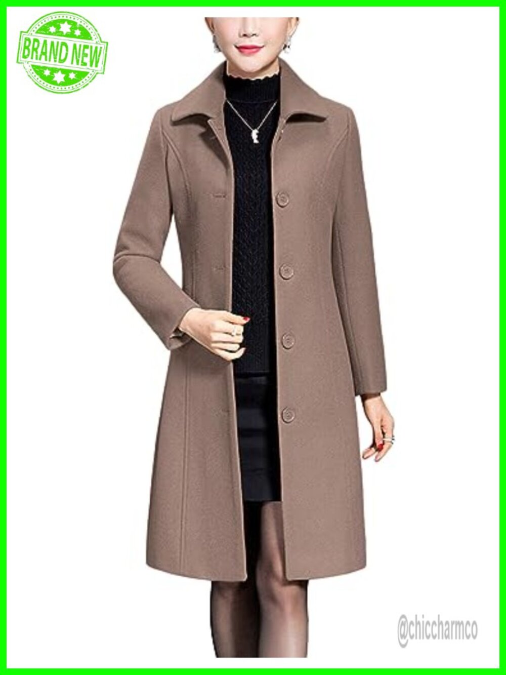 Wool Trench Coat Winter Long Thick Overcoat Button Front Slim Fit